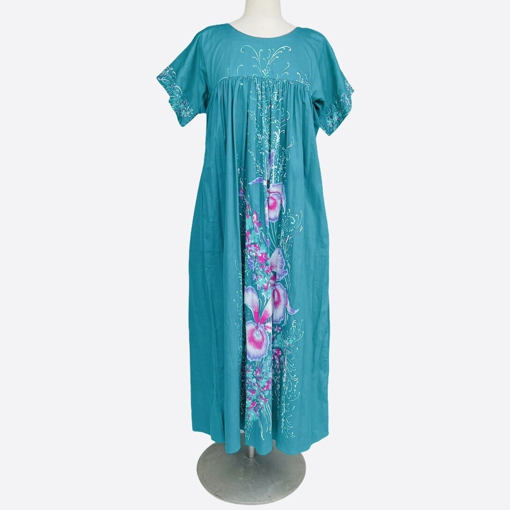 SABRINA by MERVYNS Women’s Size M Green Floral Vintage Empire Waist Nightgown